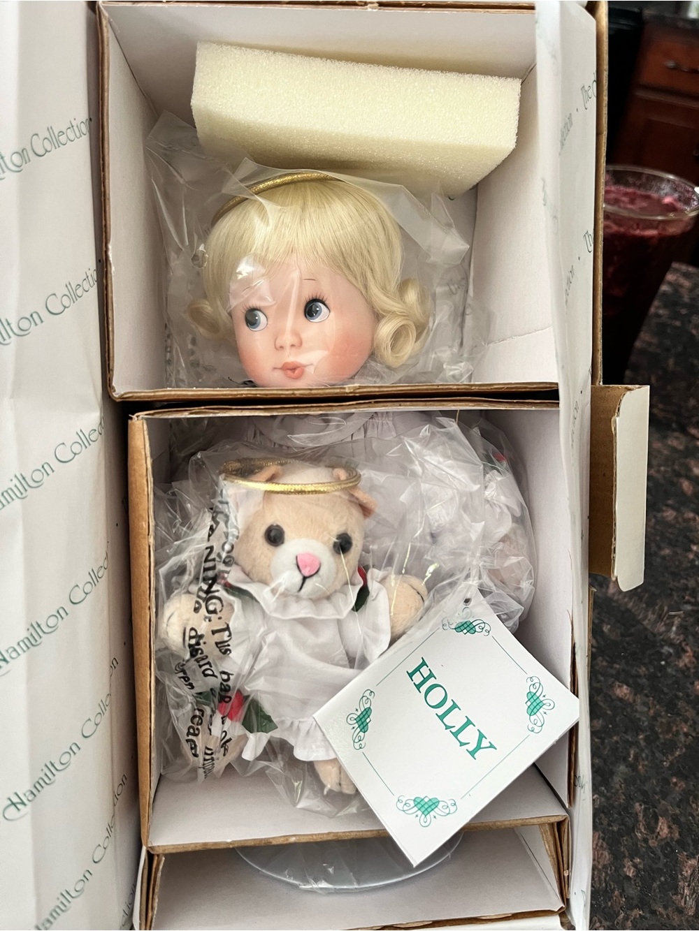 Hamilton Collection Holly Angel Bear Plush with Blonde Doll Head